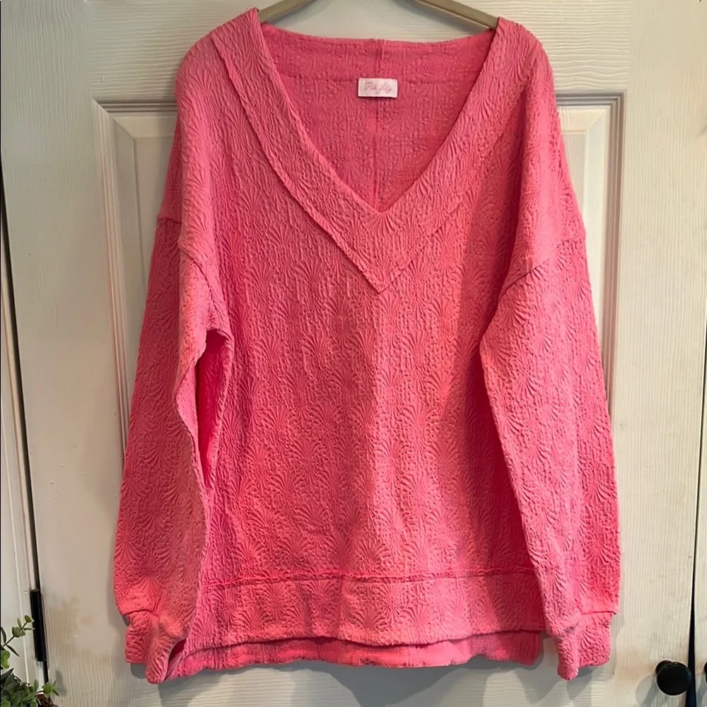 Pink Lily Cozy Knit V-Neck Sweater in Pink - Picture 1 of 5